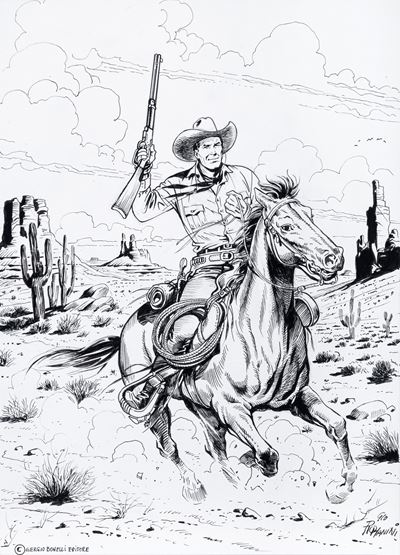Tex Willer, matita e china su cartoncino