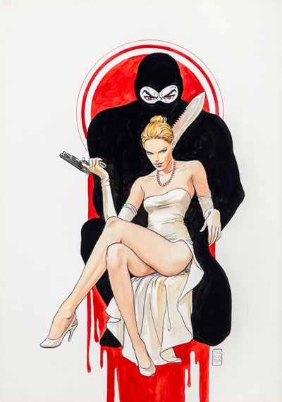 Diabolik e Eva, matita, china e acquerello su cartoncino