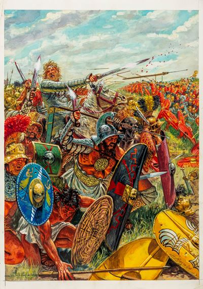 Soldati romani, tempera su cartoncino