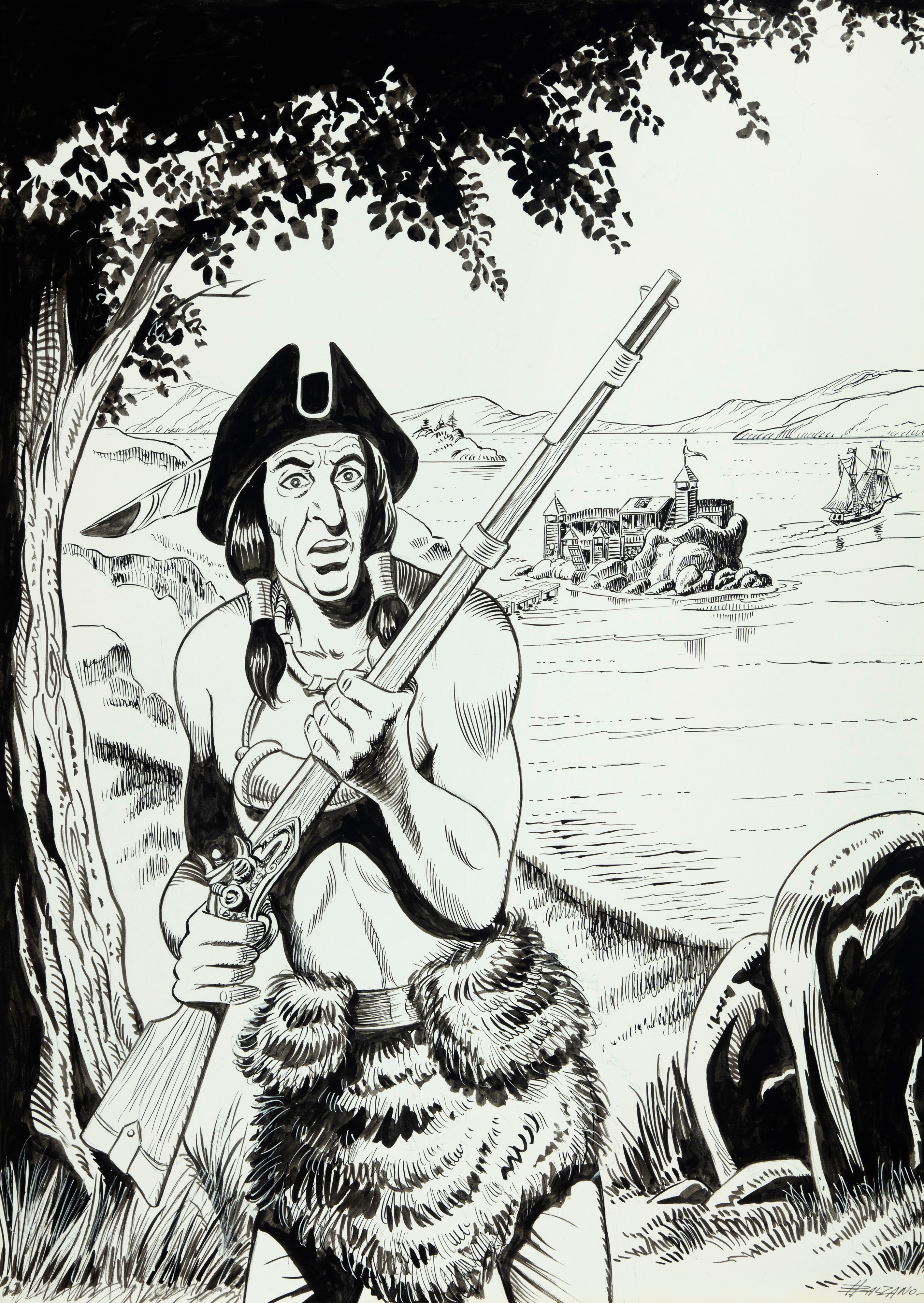 Birago Balzano - Comandante Mark - Matita e china su cartoncino