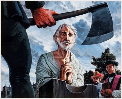 Execution of Sir Walter Raleigh, tempera su cartoncino applicato a cartone