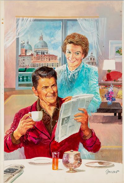 Nancy e Ronald Reagan - tempera su cartone