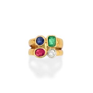 Ring with colored stones and diamond