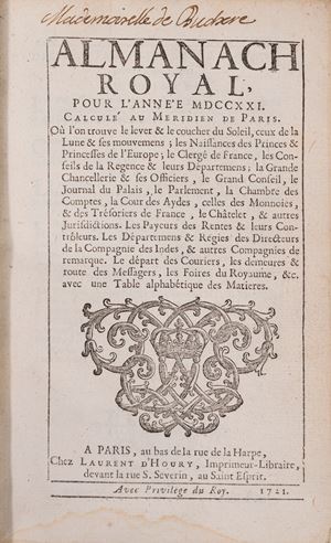 Almanach Royal pour l'anne'e MDCCXXI