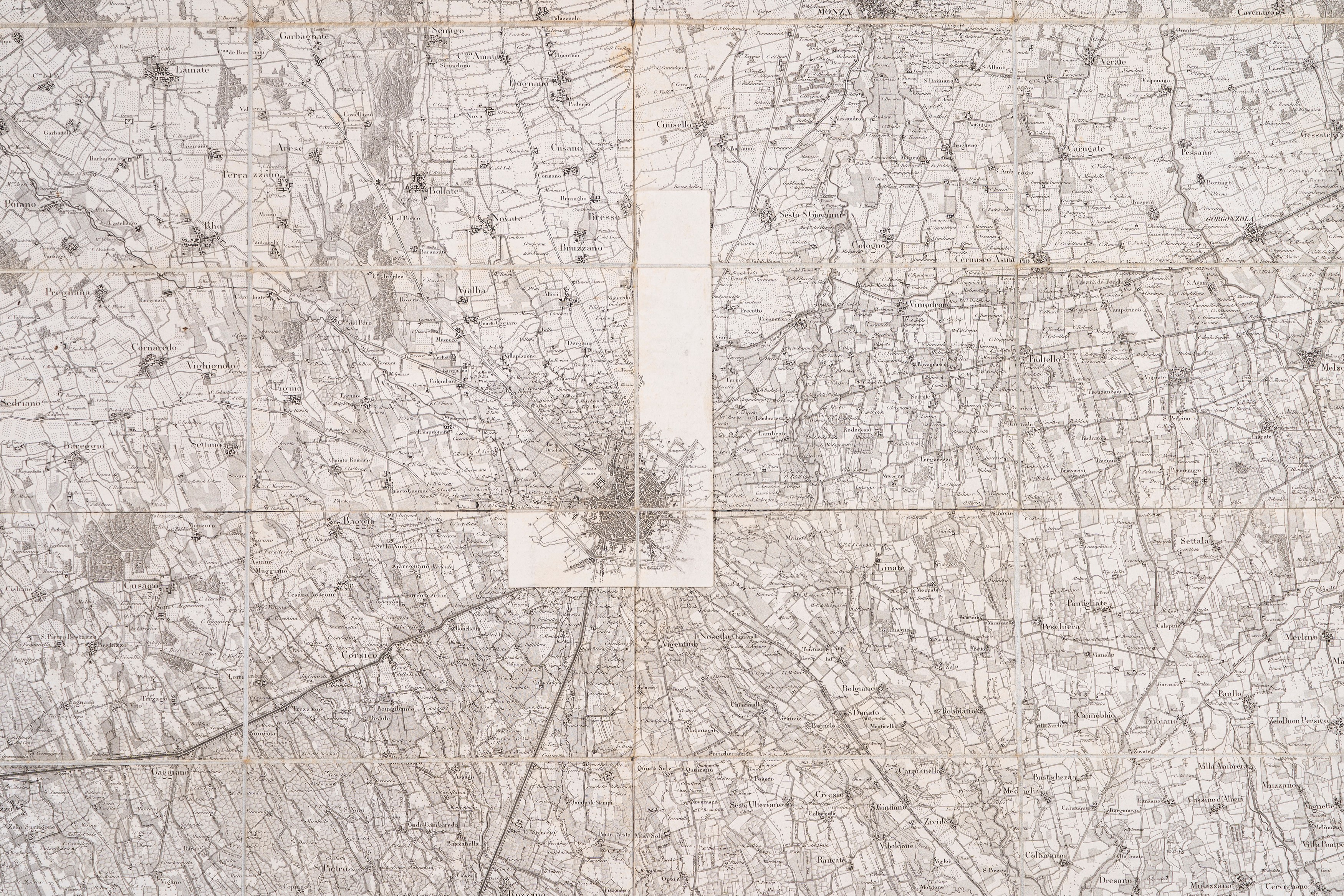 Anonimo, Quattro carte topografiche di Milano - 1840, incisioni in rame