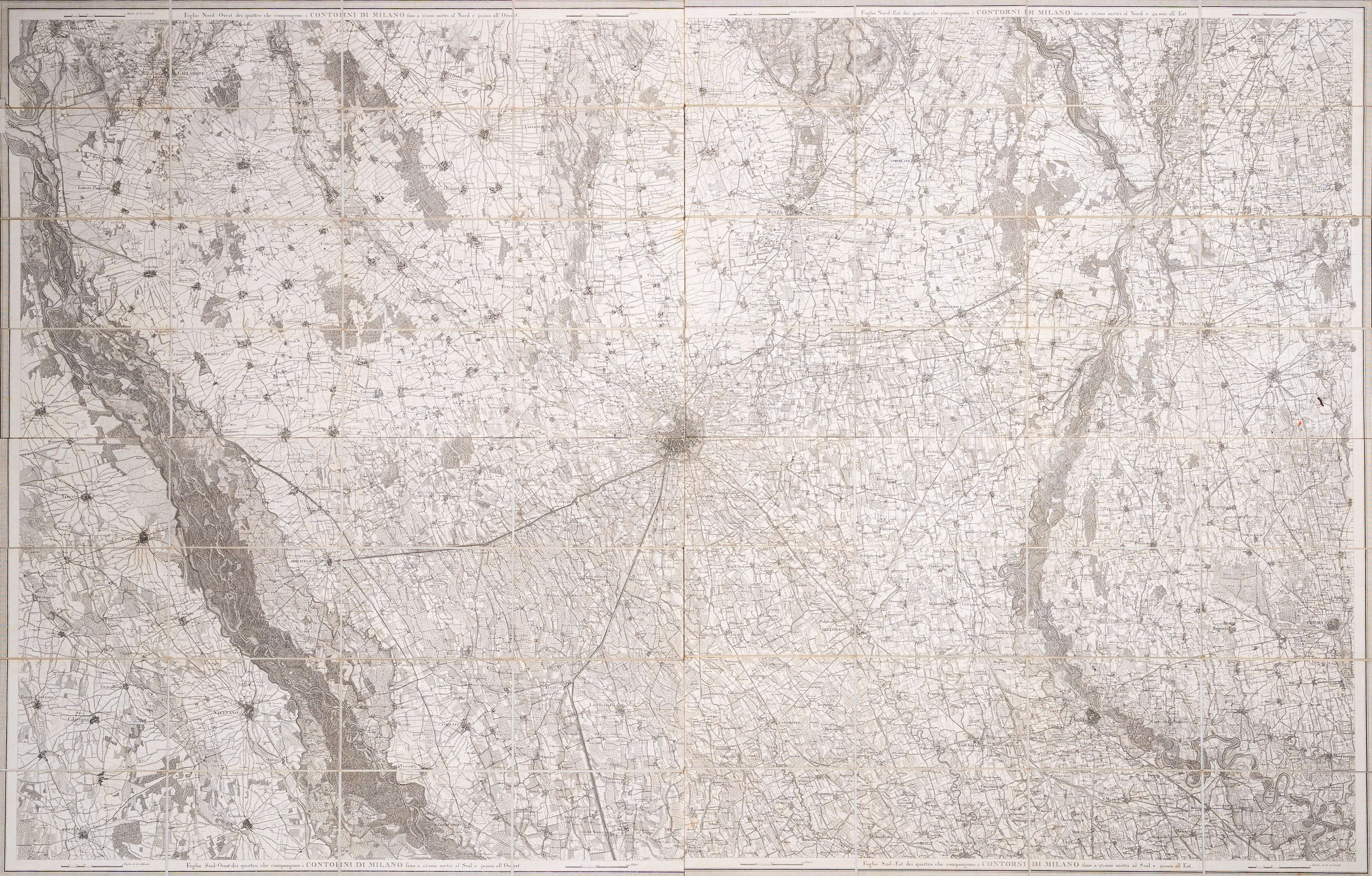 Anonimo, Quattro carte topografiche di Milano - 1840, incisioni in rame