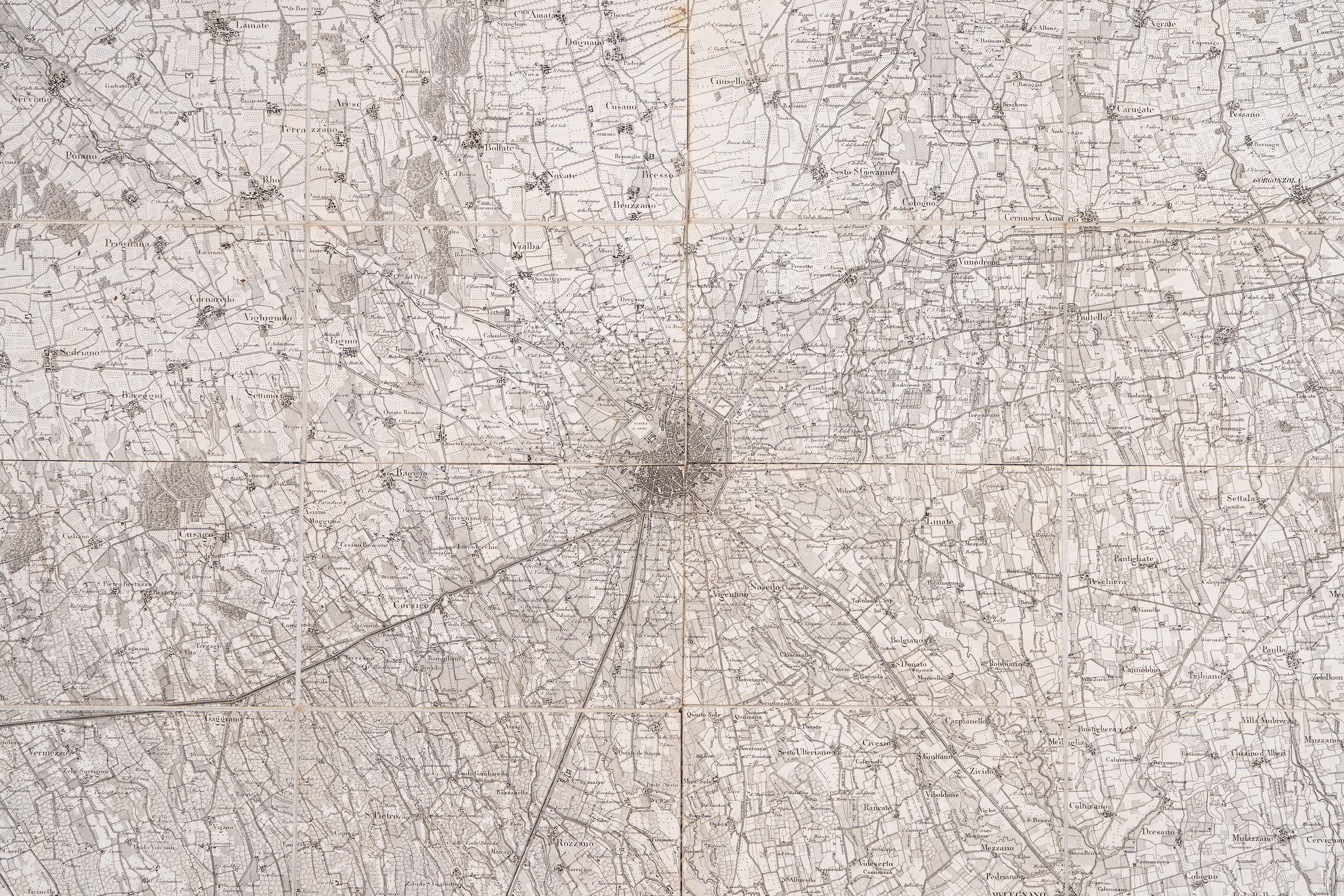 Anonimo, Quattro carte topografiche di Milano - 1840, incisioni in rame