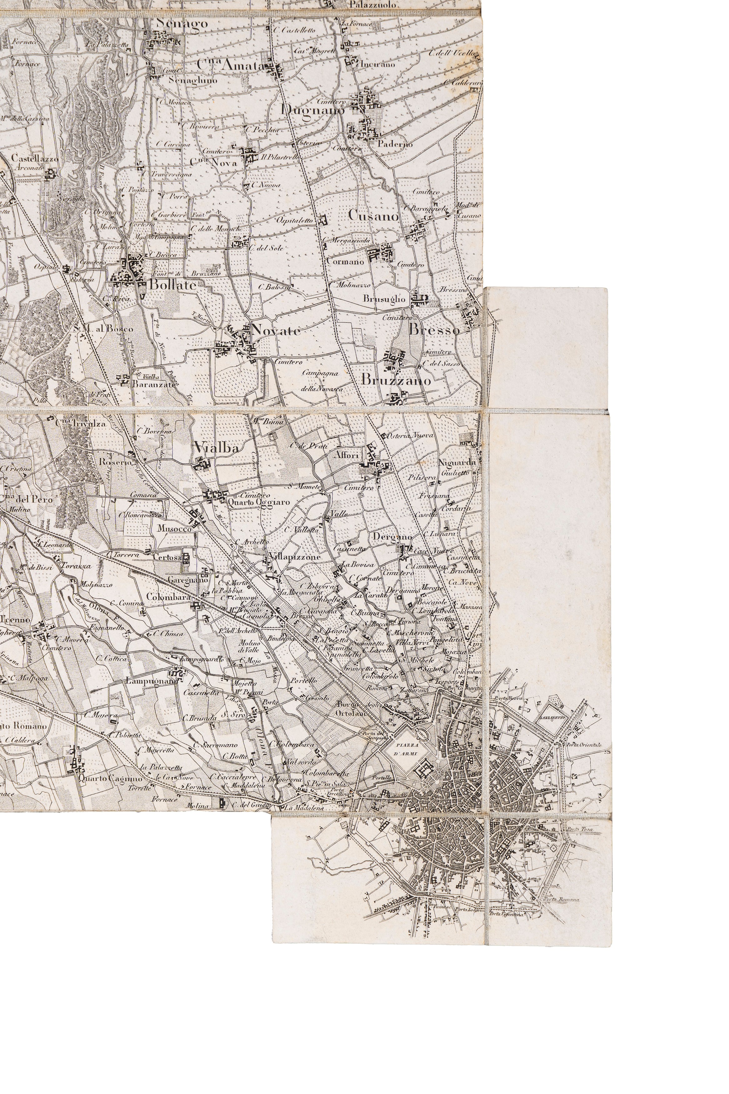 Anonimo, Quattro carte topografiche di Milano - 1840, incisioni in rame