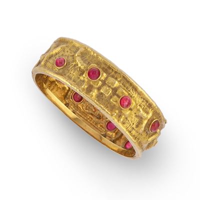 Bracciale in oro giallo 18k con rubini, anni '50