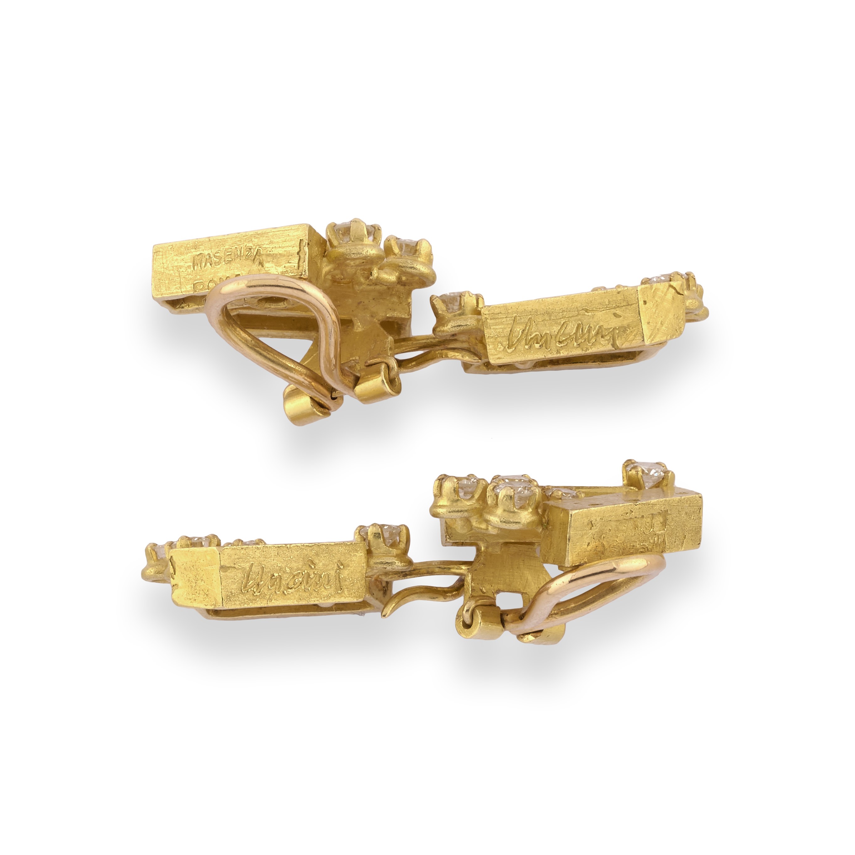 Giuseppe Uncini per Masenza - Orecchini in oro giallo 18k con diamanti, 1964