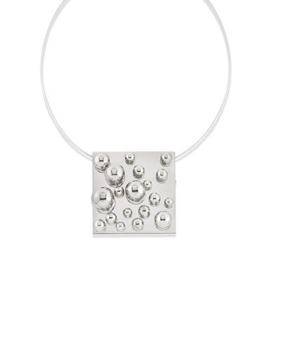 Spilla-pendente quadrata in oro bianco 18k con boules mobili, 2000