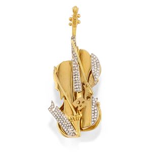 Diamond violin pendant brooch