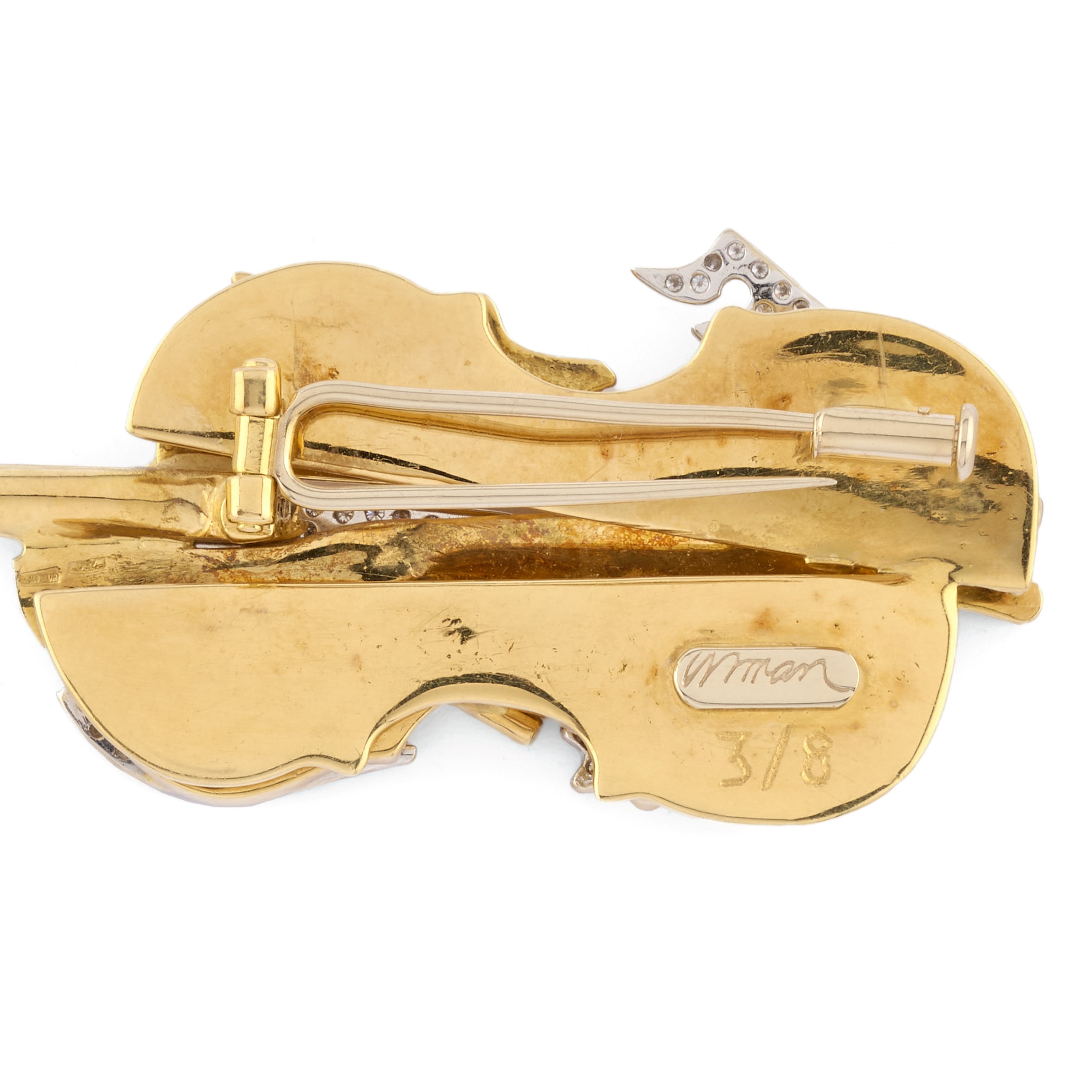 Fernandez Arman - Spilla-pendente a forma di violino in oro giallo 18k con diamanti