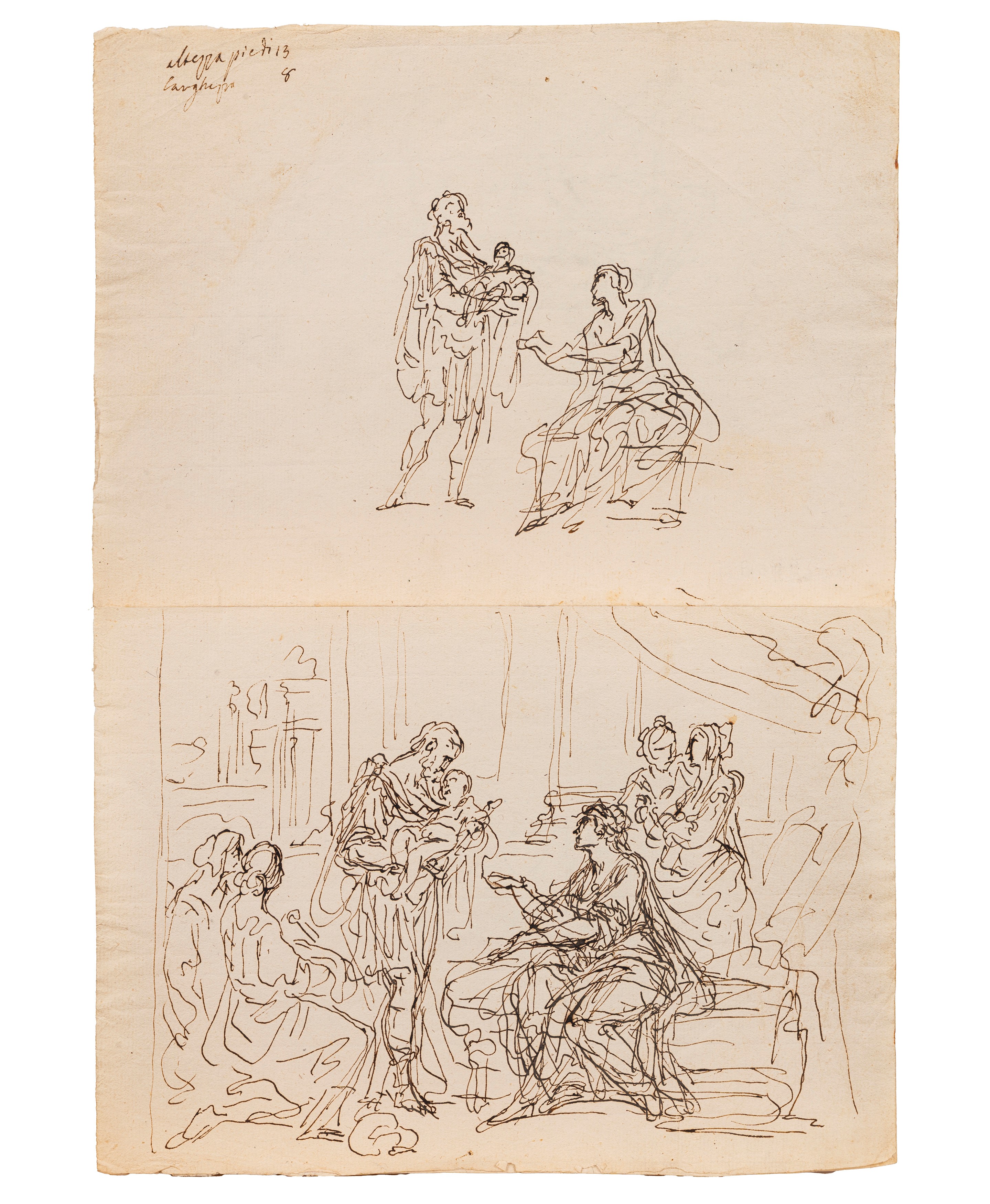 Scuola Italiana, Secolo XVIII - Autore non identificato, Schizzi - tre fogli a penna e inchiostro...