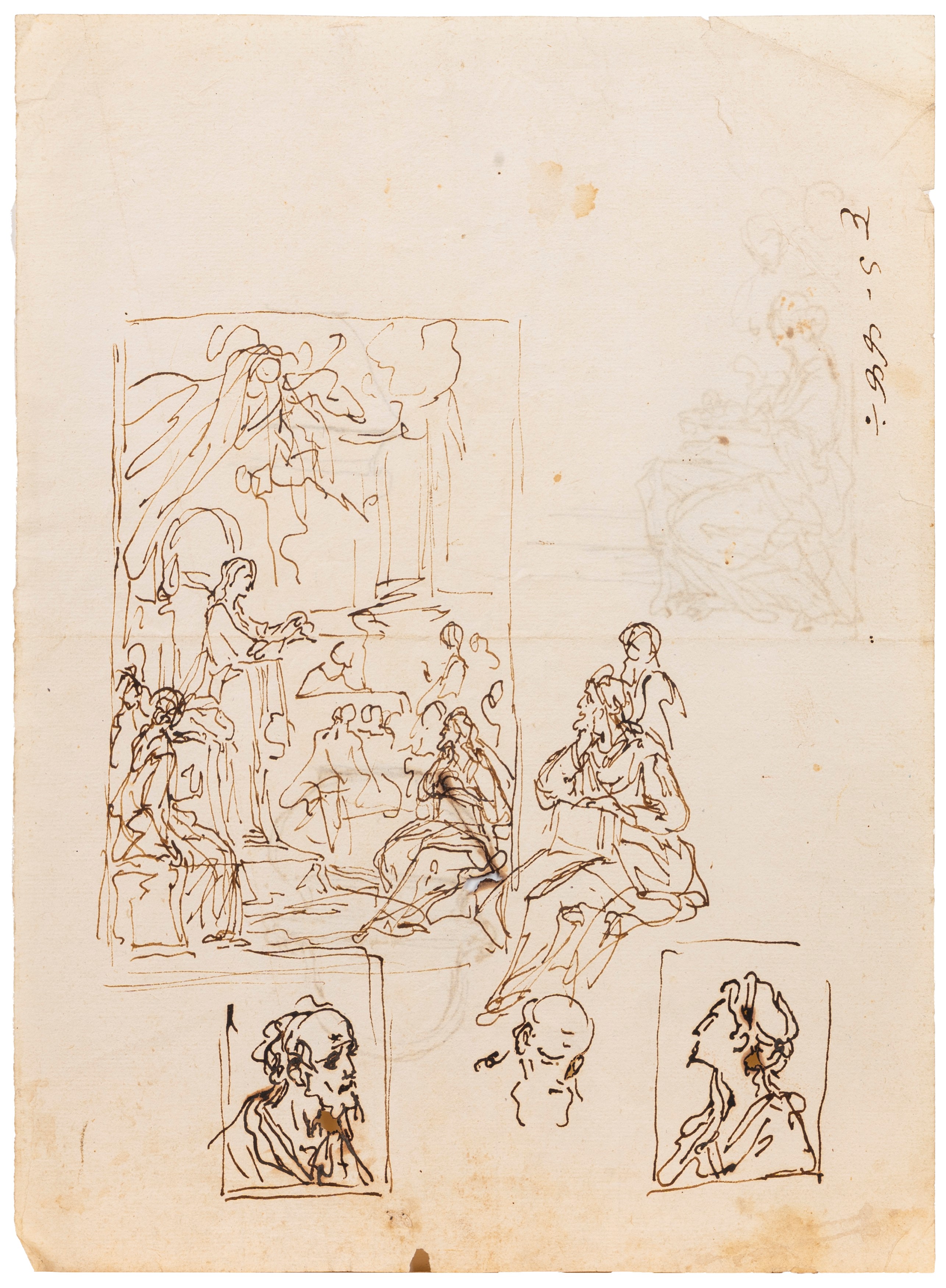 Scuola Italiana, Secolo XVIII - Autore non identificato, Schizzi - tre fogli a penna e inchiostro...