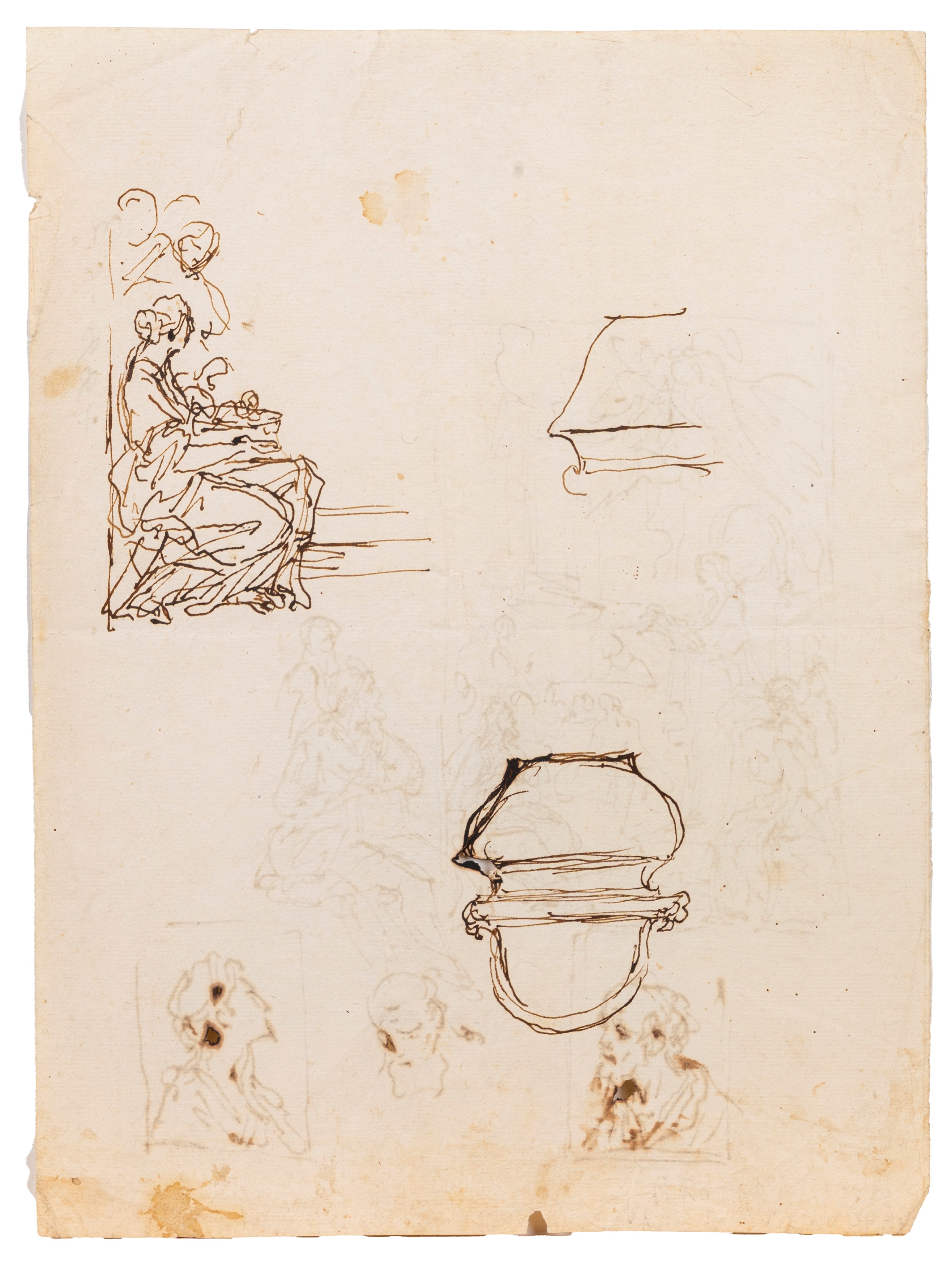 Scuola Italiana, Secolo XVIII - Autore non identificato, Schizzi - tre fogli a penna e inchiostro...