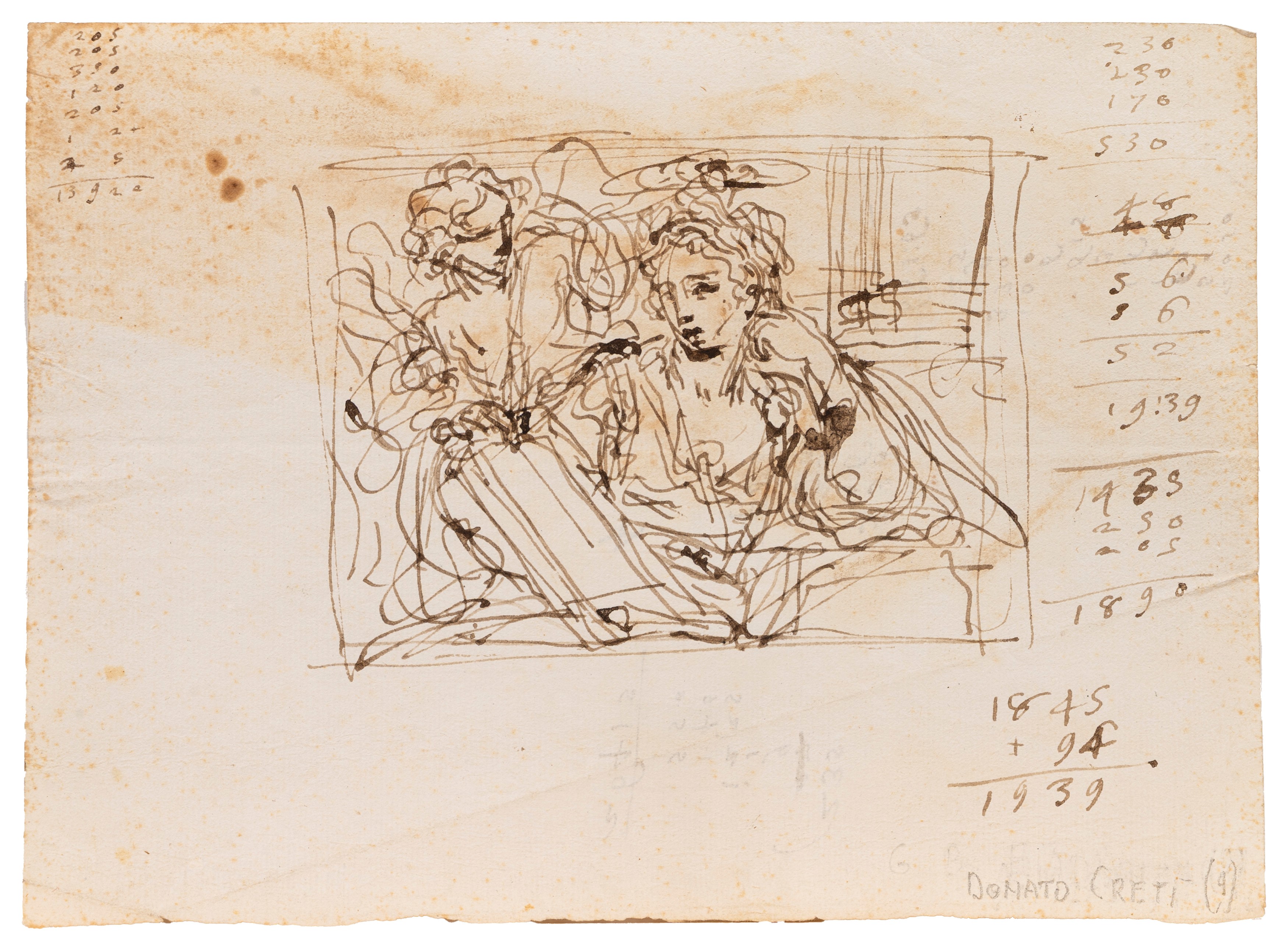 Scuola Italiana, Secolo XVIII - Autore non identificato, Schizzi - tre fogli a penna e inchiostro...
