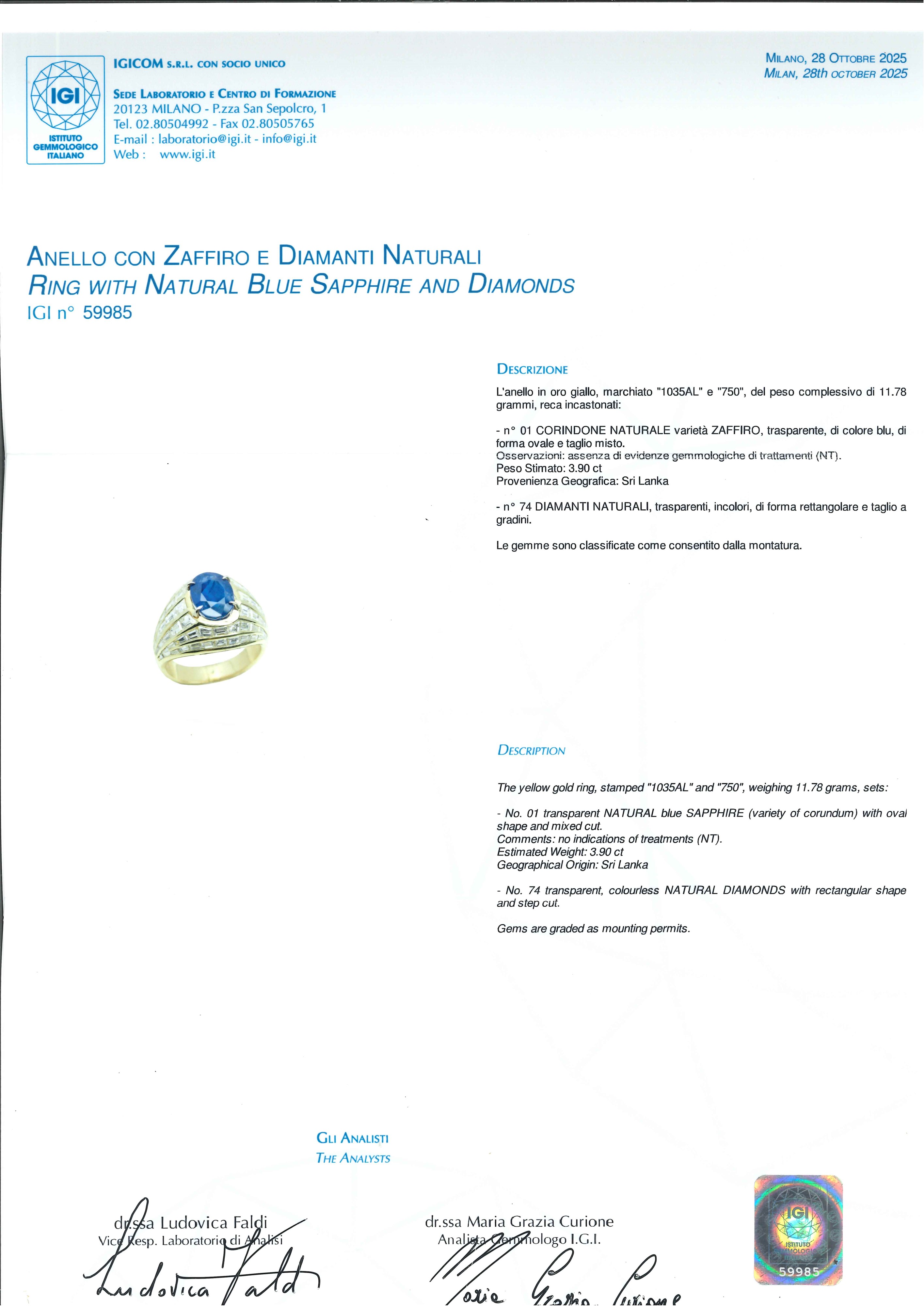 Anello con Zaffiro Ceylon