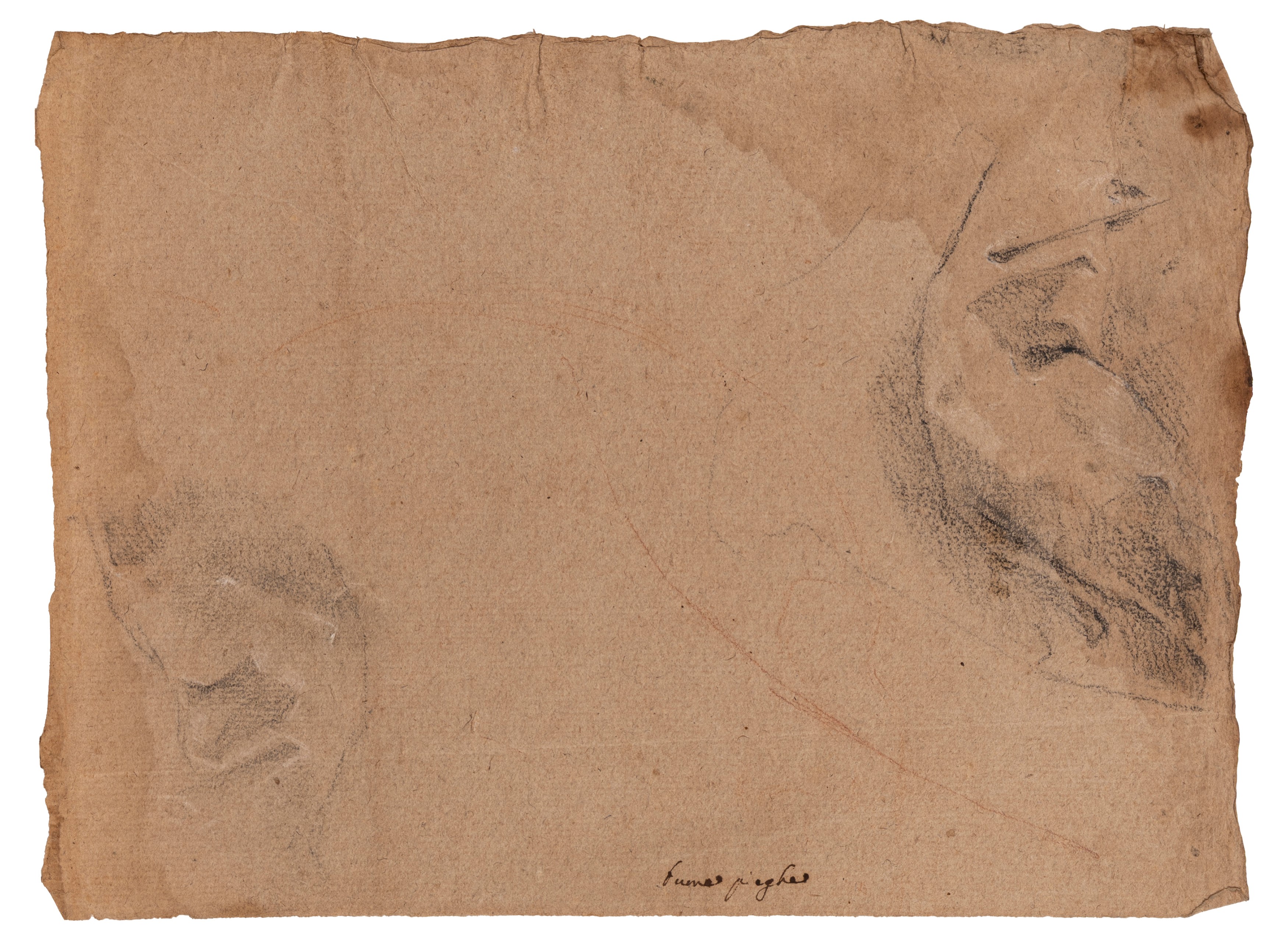 Scuola del Secolo XVIII - Autore non identificato, Studio di panneggio, matita rossa e gessetto b...