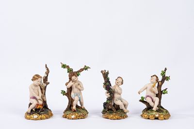 Manifattura di Capodimonte, Quattro sculture in biscuit con allegorie delle quattro stagioni