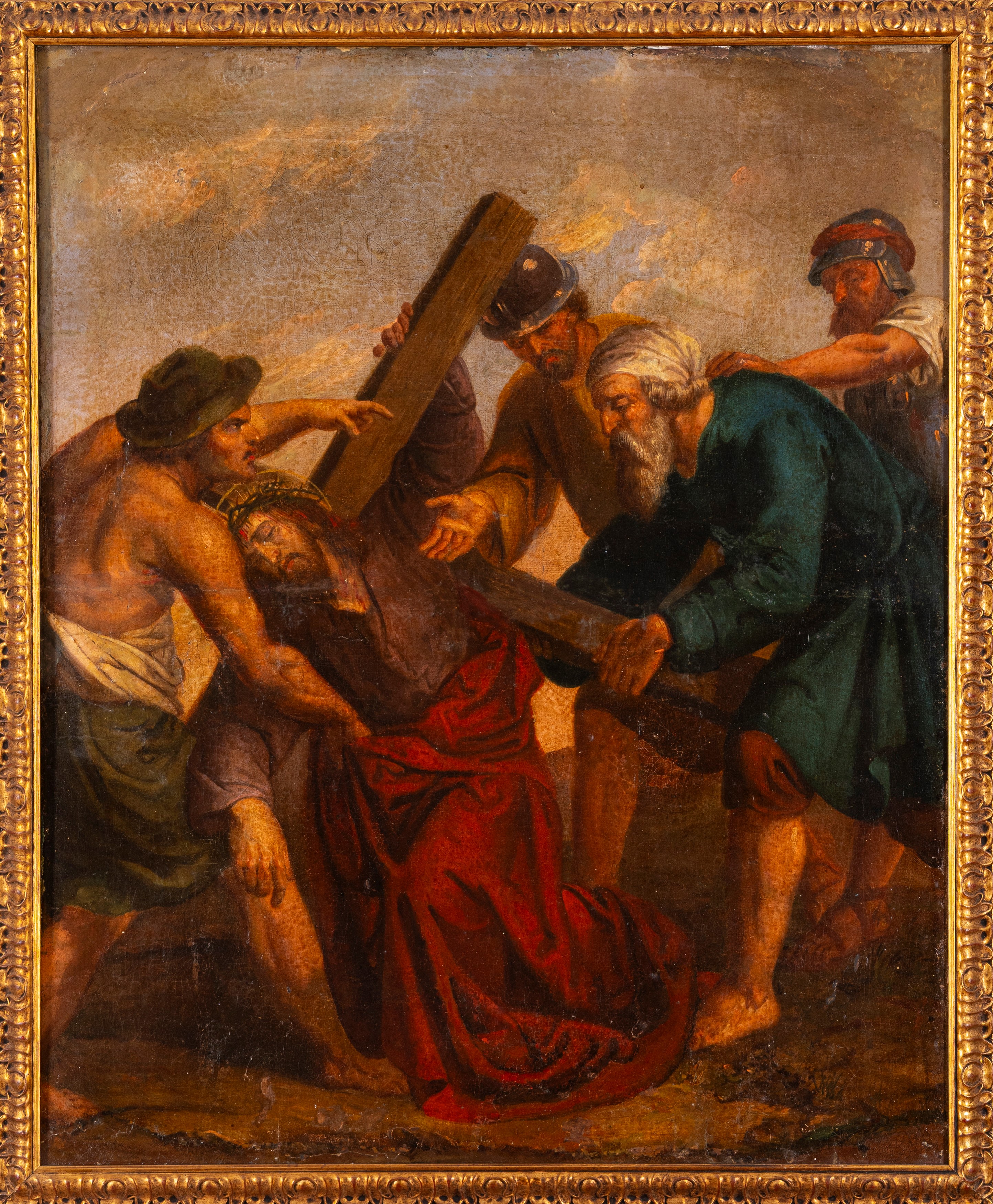 Maniera di Rubens - Cristo al Calvario con Simone di Cirene, olio su tela