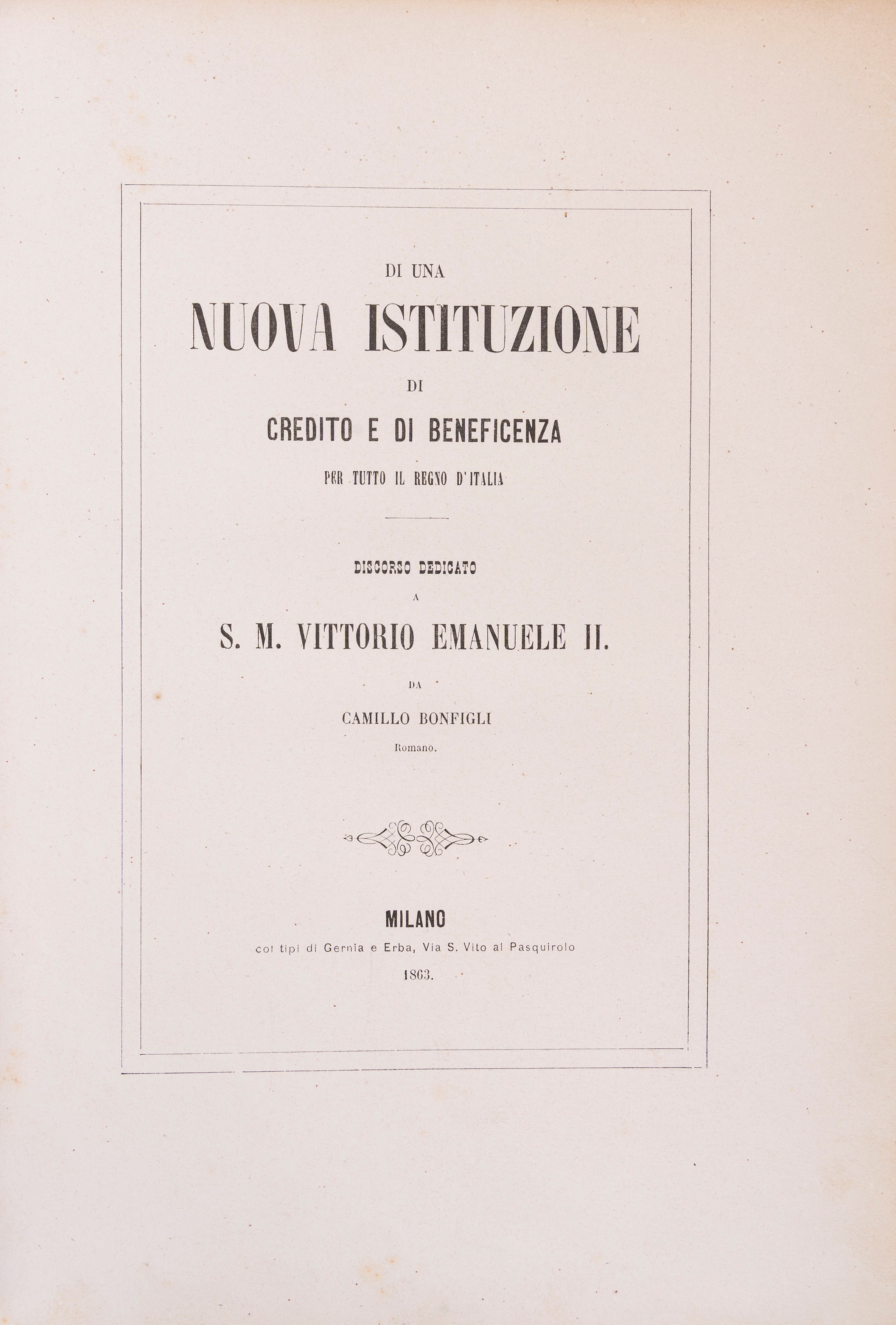 Camillo Bonfigli - Di una nuova istituzione di credito e di beneficenza per tutto il Regno d'Ital...