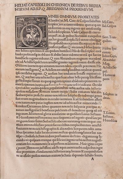 In chronica de rebus Brixianorum ad S.P.Q Brixianum, 1505, Rara edizione
