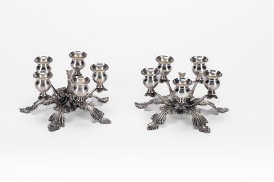 Coppia di candelabri in argento 925, Italia, seconda metà XX secolo