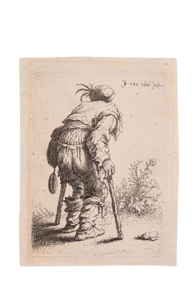 Un mendicante che cammina con due stampelle, acquaforte e bulino, 1632