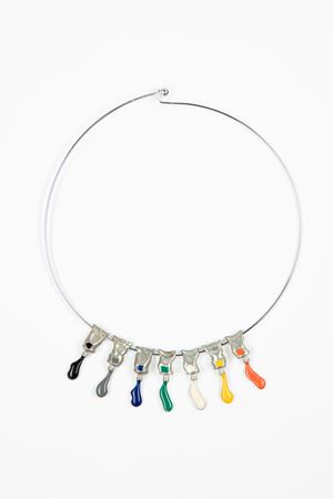 Necklace with enamel tube pendants