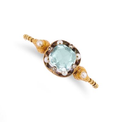 Bracciale, in oro giallo 20k con acquamarina e diamanti, XIX secolo