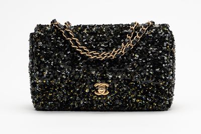 Borsa, tessuto ricamato in paillettes verdi e dorate, 2018