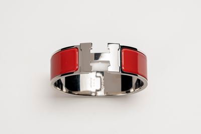 Bracciale Clic Clac, metallo e smalto corallo