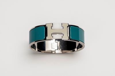 Bracciale Clic Clac in metallo e smalto verde petrolio