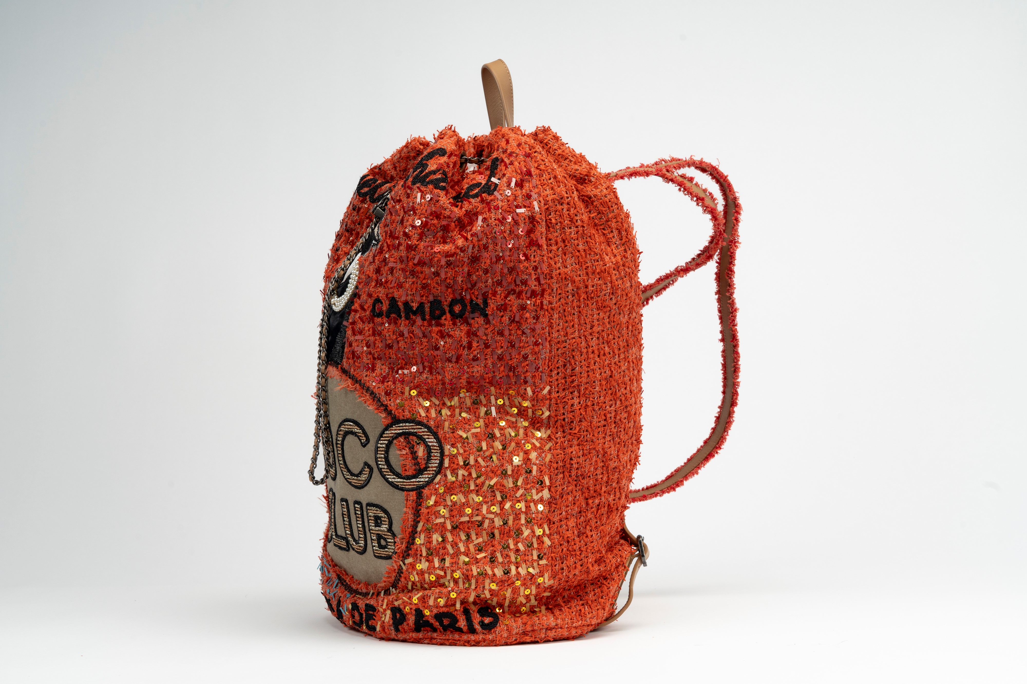 Chanel - Zaino COCOCLUB, in tweed arancione con applicazioni in pelle e paillettes, edizione limi...