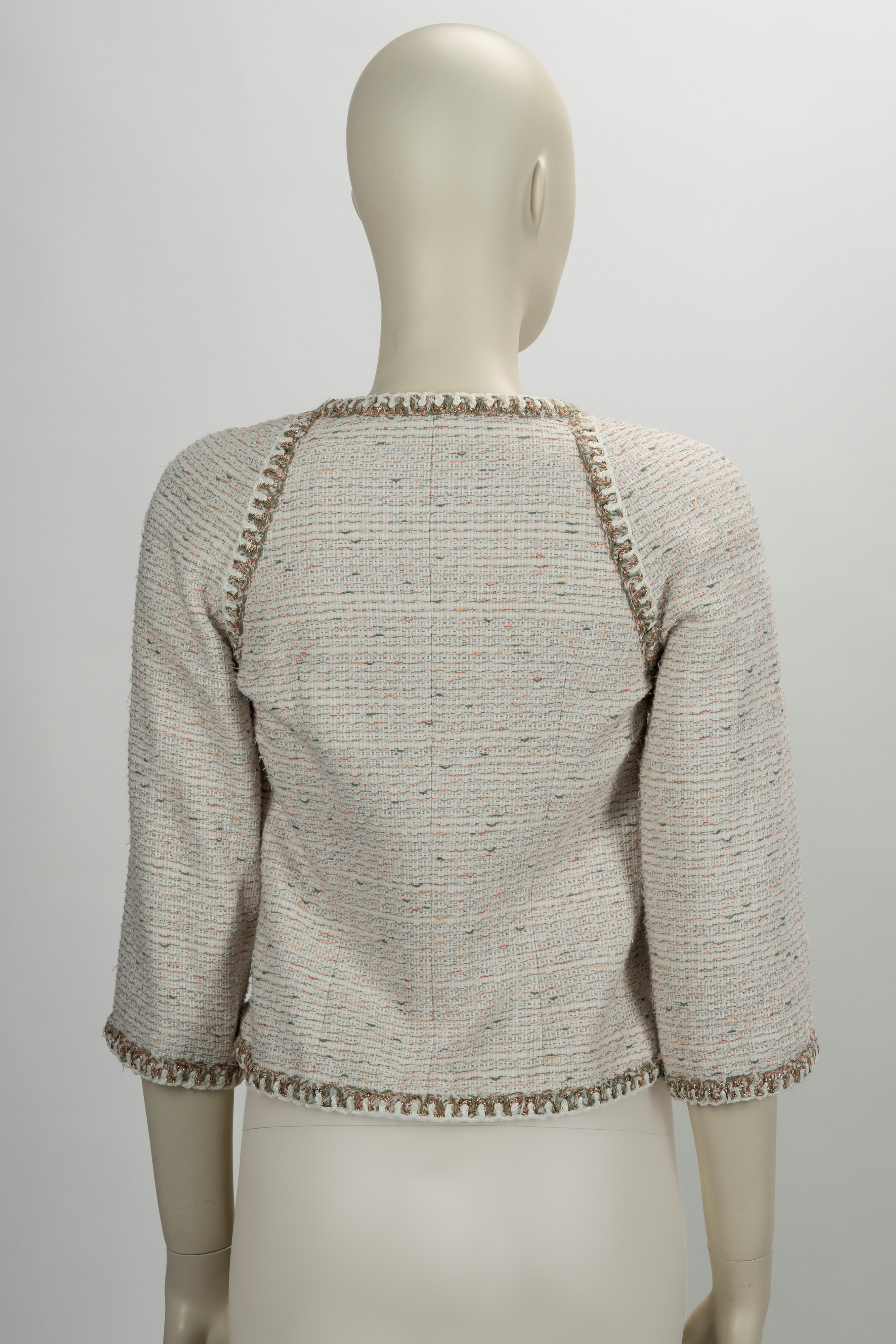 Chanel - Giacca a manica 3/4 in misto cotone bouclé multicolor