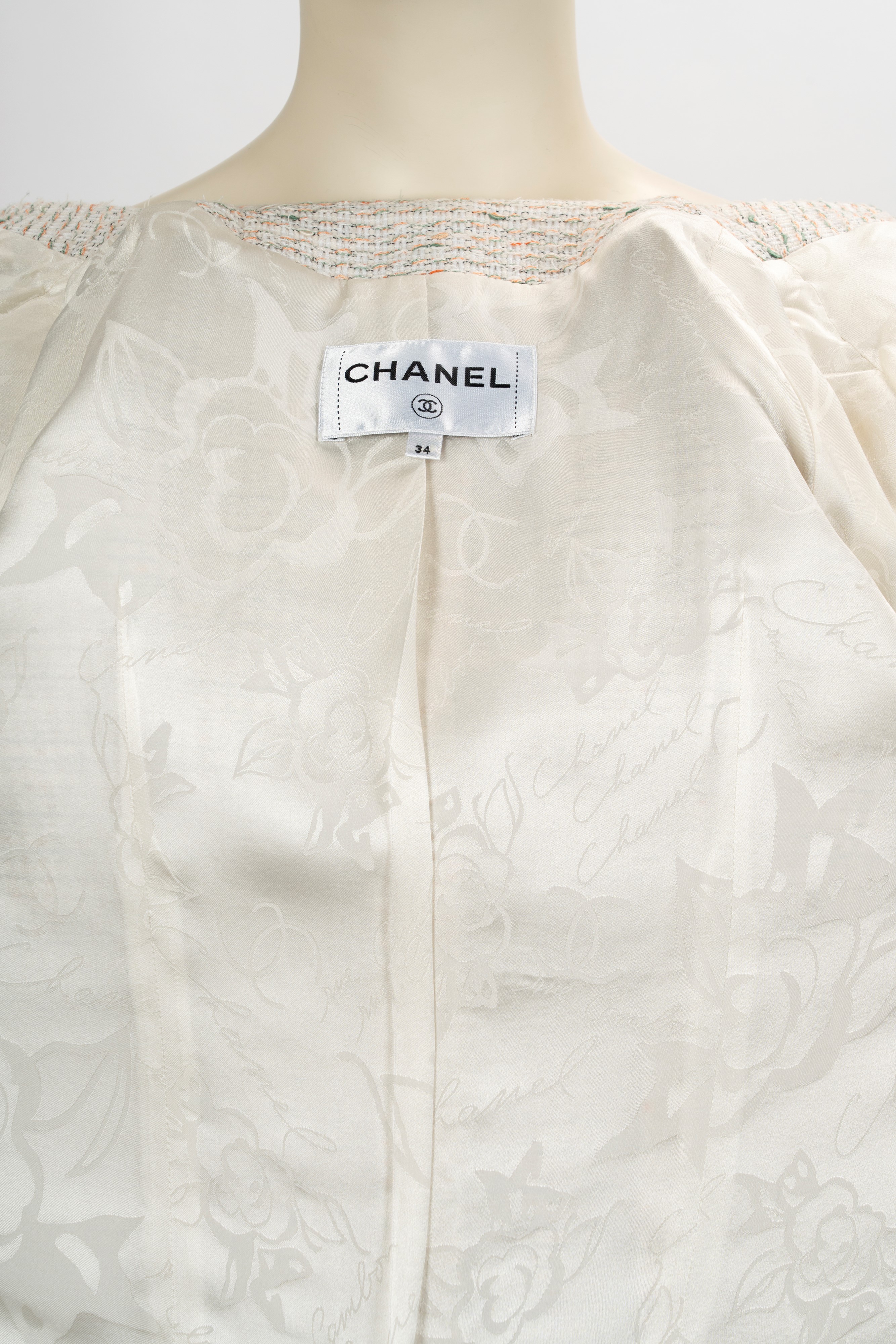Chanel - Giacca a manica 3/4 in misto cotone bouclé multicolor