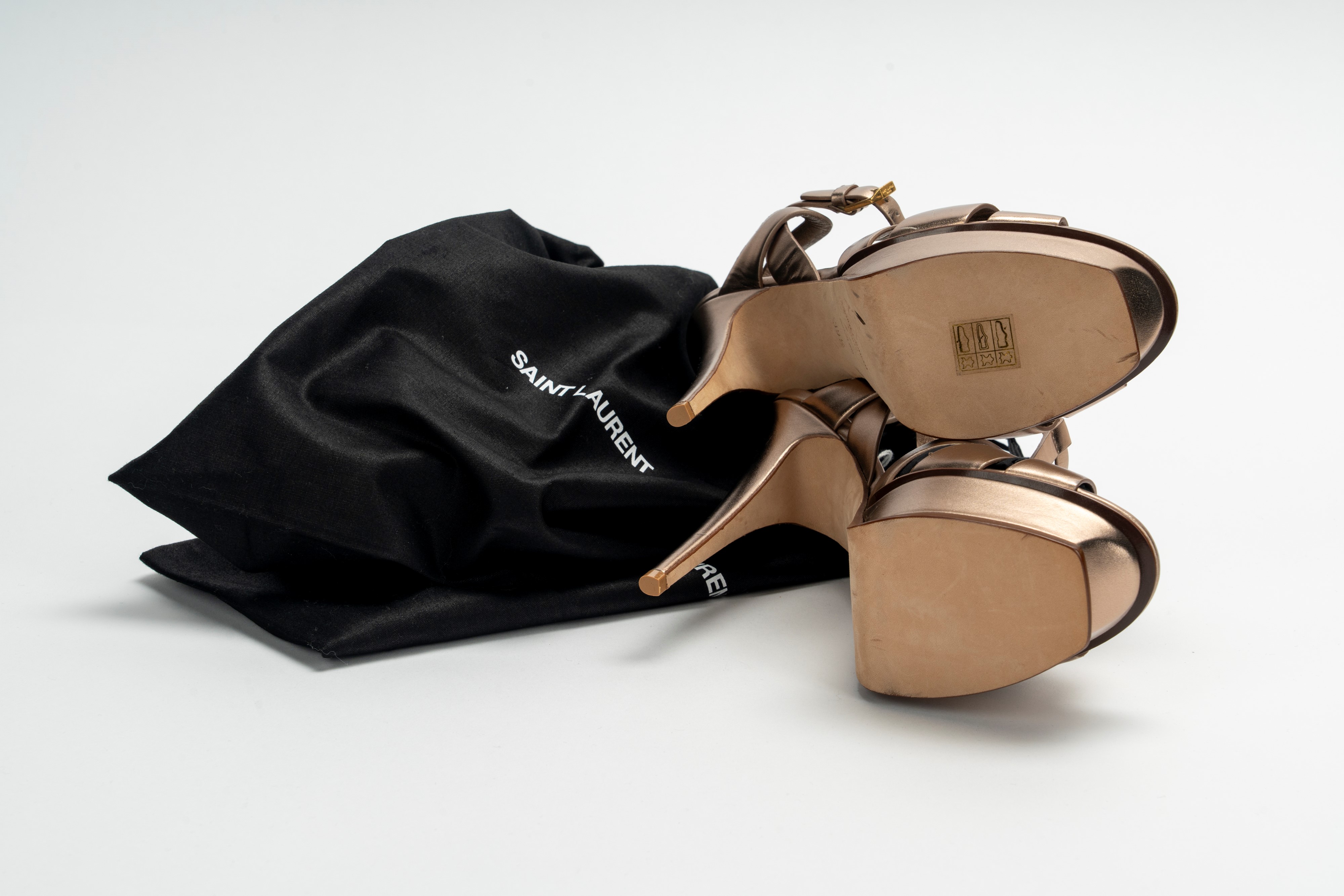 Yves Saint Laurent - Sandalo in pelle bronzo, misura 39,5 con tacco di 14 cm