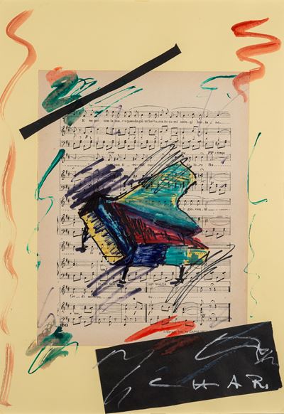 Composizione musicale, tecnica mista e collage su carta