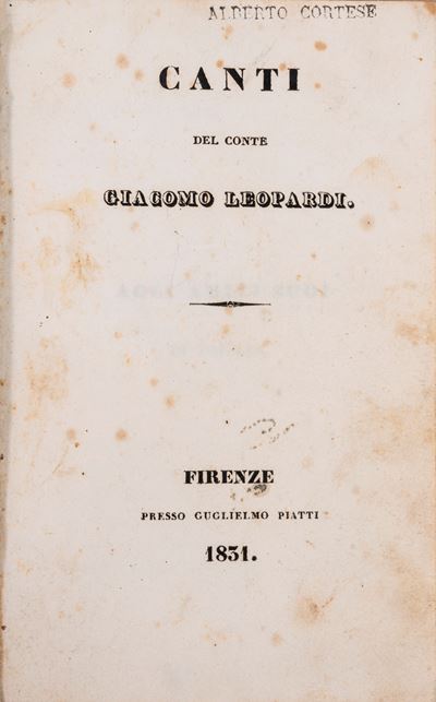 Canti del Conte Giacomo Leopardi, edizione originale del 1831