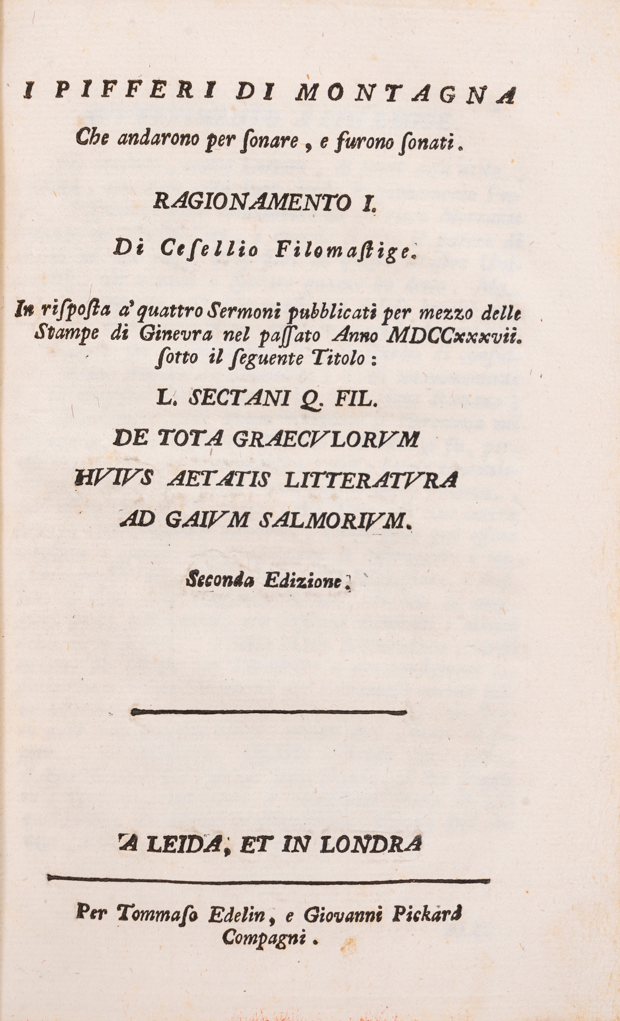 Giulio Cesare Cordara - De tota Graeculorum huius aetatis litteratura ad Gaium Salmorium sermones...