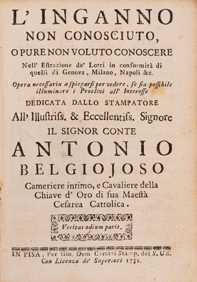 Trattato sull'estrazione dei numeri nel gioco del lotto, 1732