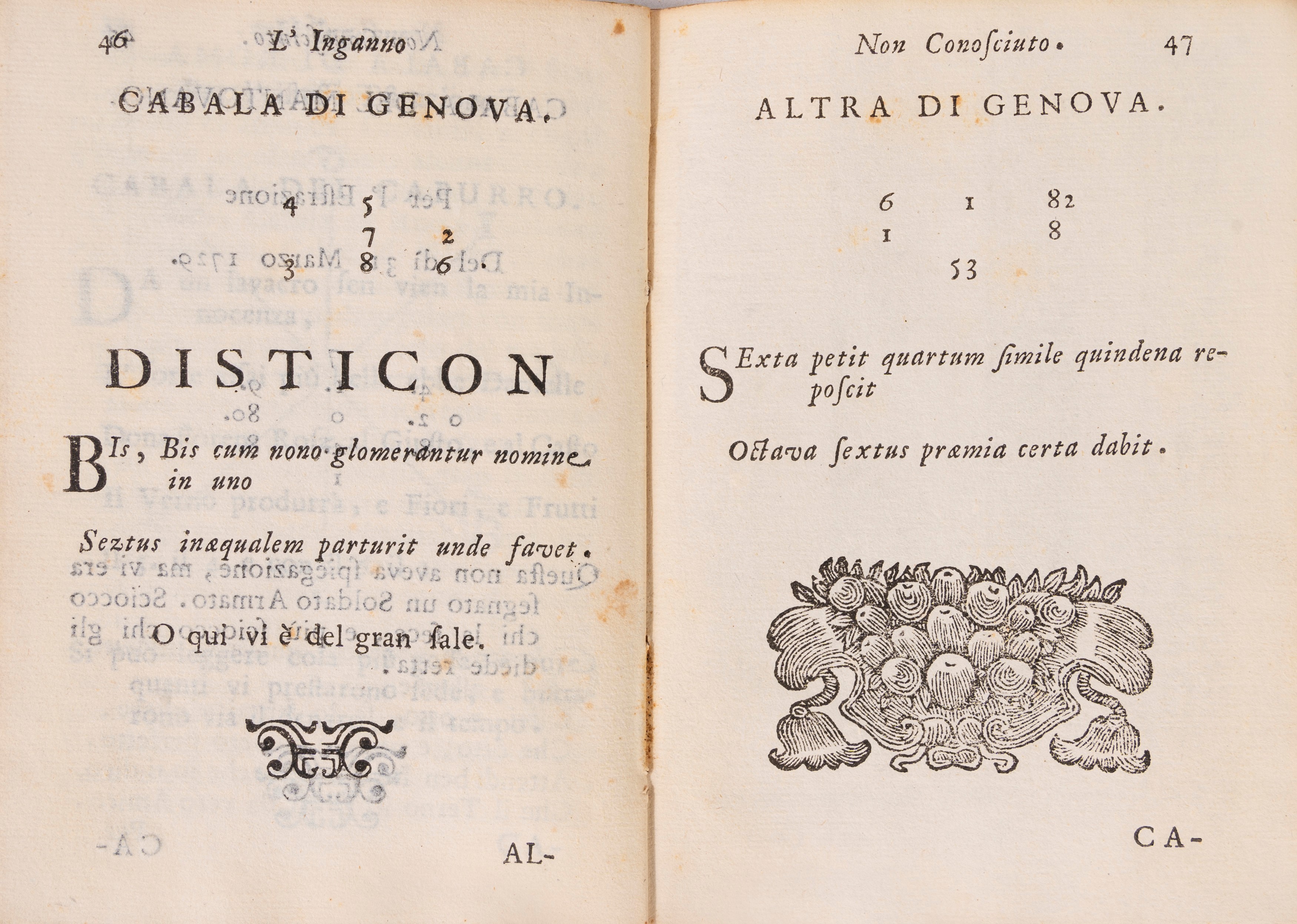 Trattato sull'estrazione dei numeri nel gioco del lotto, 1732