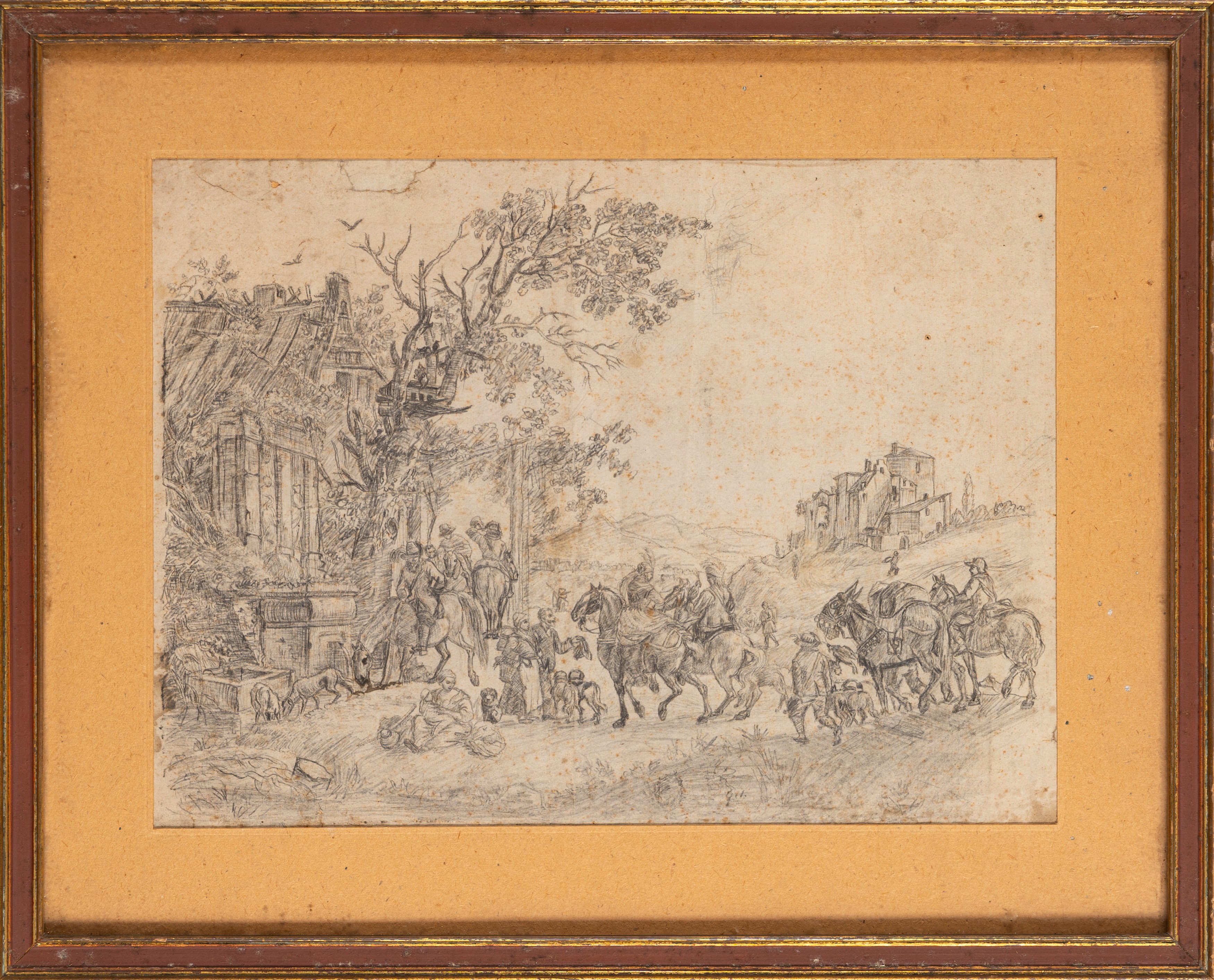 Scuola Fiamminga, Fine Secolo XVIII - Inizio Secolo XIX - Scena di vita popolare con cavalieri pr...