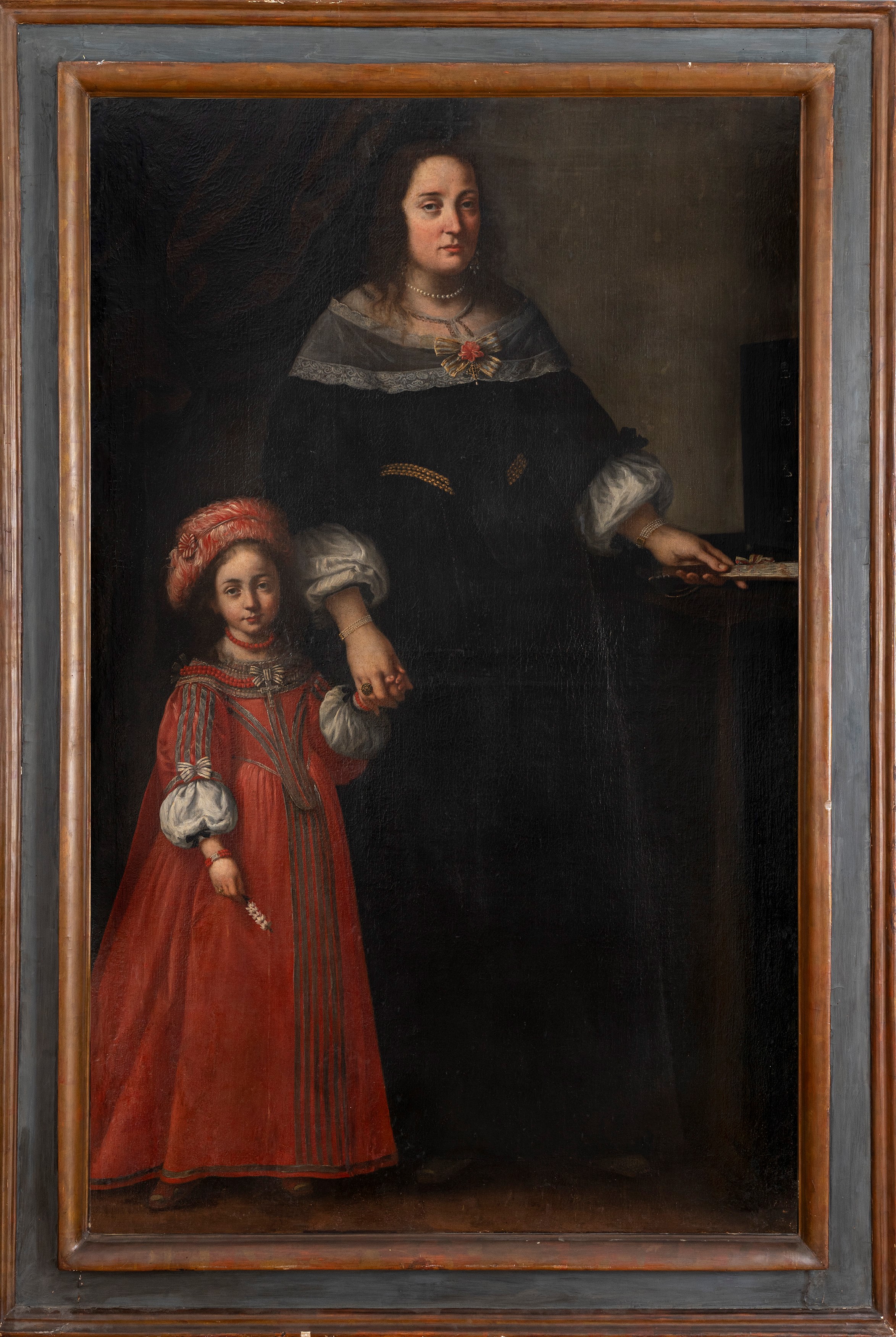 Attribuito a Carlo Francesco Nuvolone - Pittore del XVII secolo, Ritratto di gentildonna con figl...