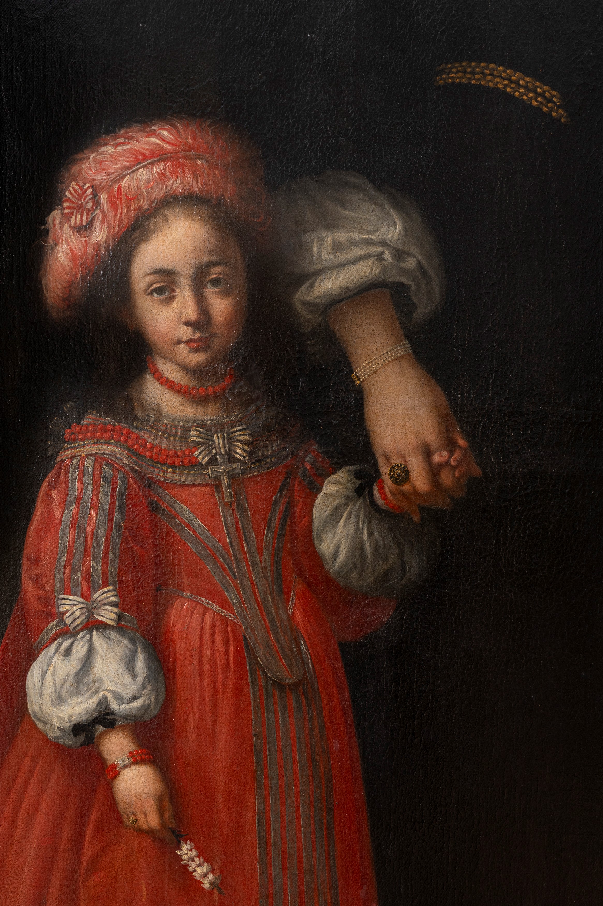 Attribuito a Carlo Francesco Nuvolone - Pittore del XVII secolo, Ritratto di gentildonna con figl...