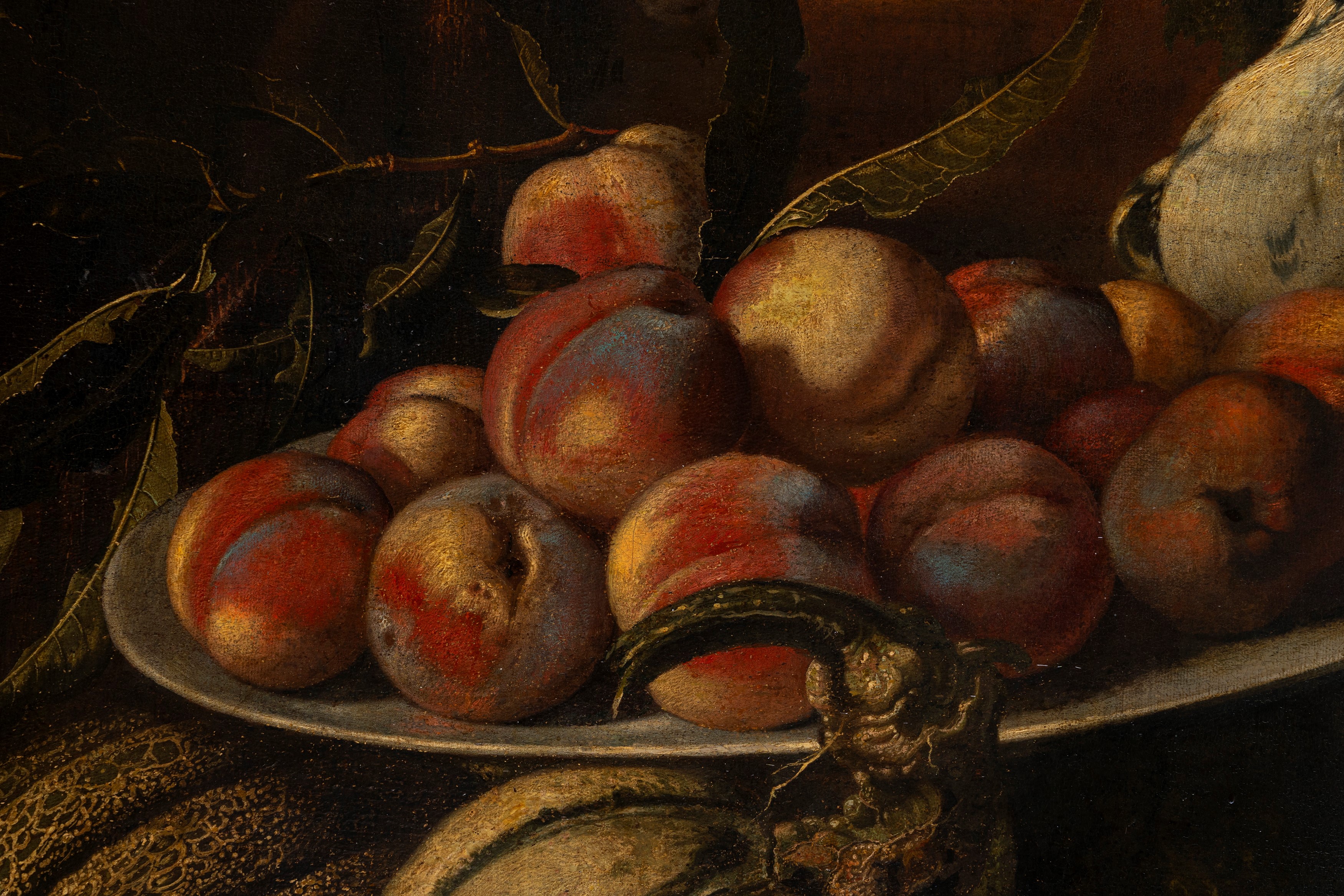 Natura morta di frutta con scimmia, porcellino d'india e volatili