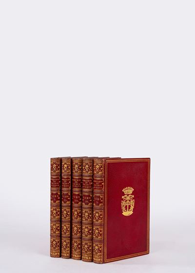 Histoire du Prince Eugène de Savoye, 5 volumi, legatura in marocchino rosso