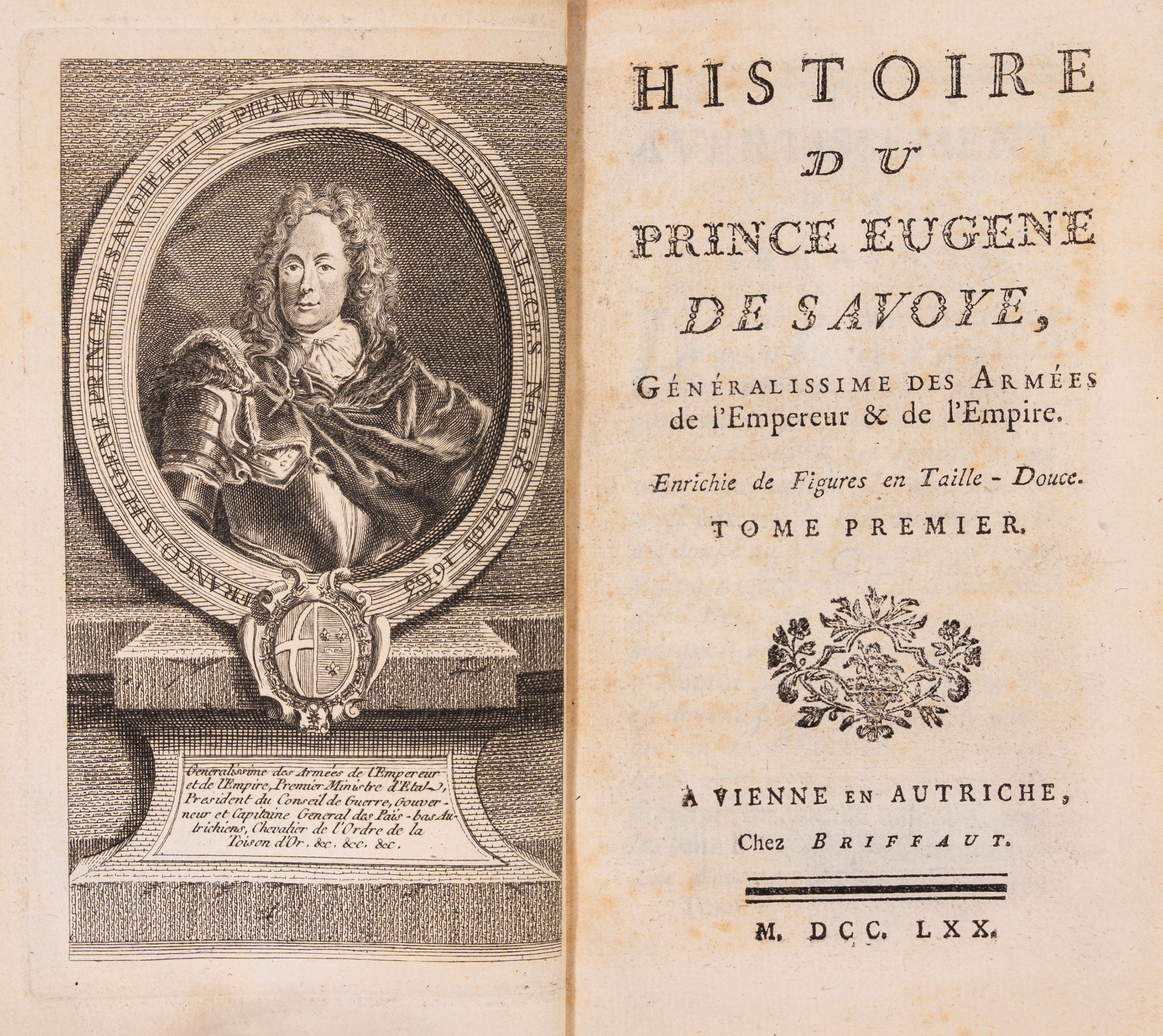 Eleazar De Mauvillon - Histoire du Prince Eugène de Savoye, 5 volumi, legatura in marocchino ross...
