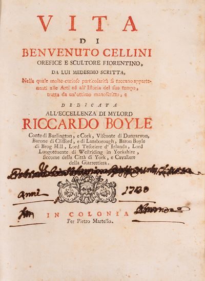 Vita di Benvenuto Cellini orefice e scultore fiorentino da lui medesimo scritta, 1728